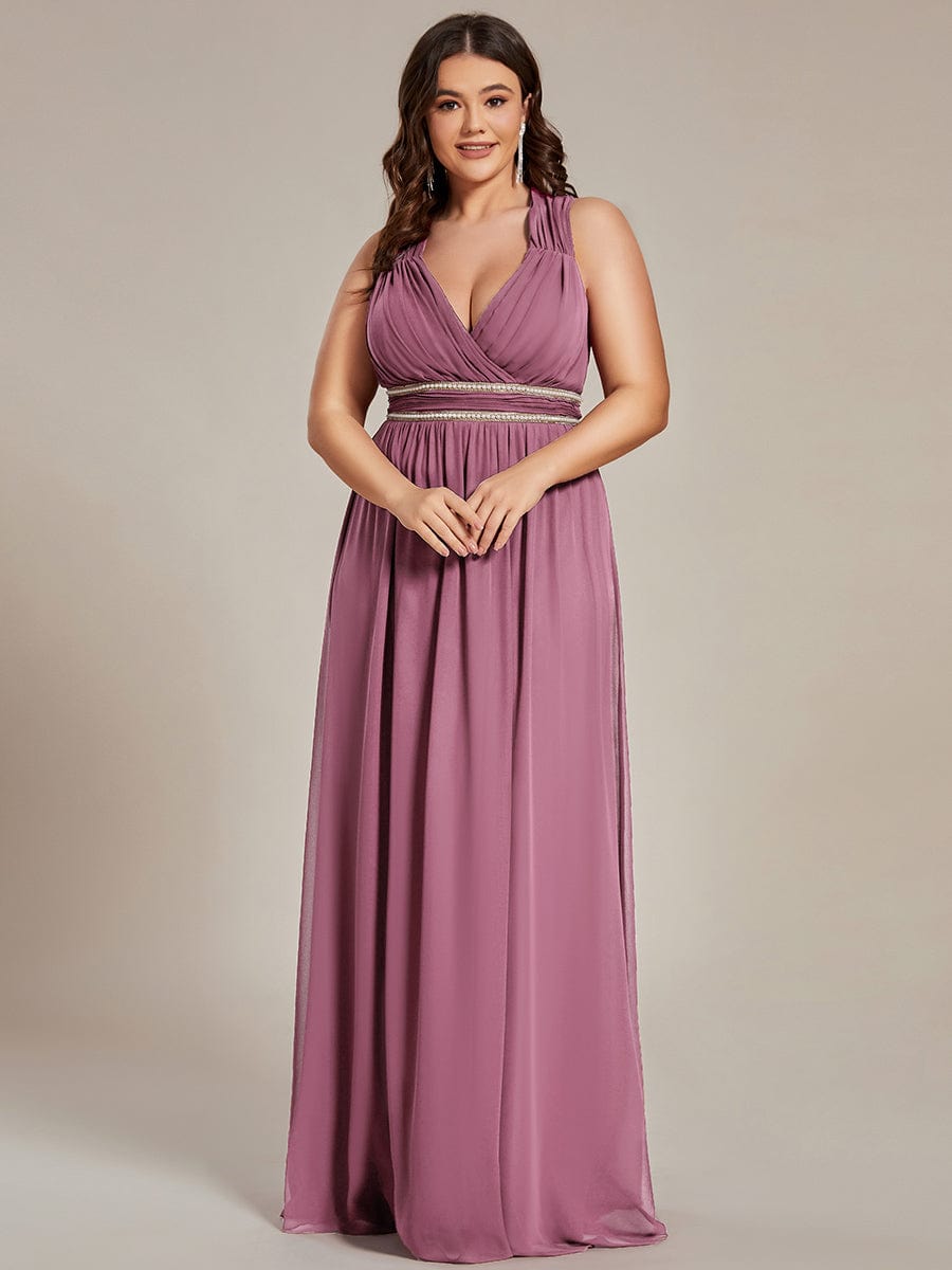 V-Neck Sleeveless Grecian Style Plus Size Evening Dresses