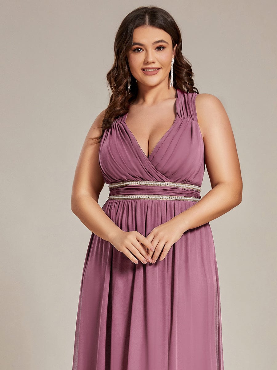 V-Neck Sleeveless Grecian Style Plus Size Evening Dresses