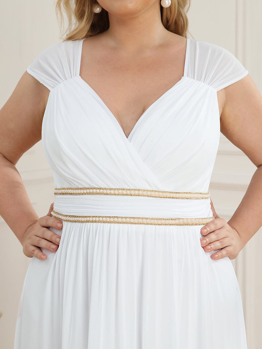 V-Neck Sleeveless Grecian Style Plus Size Evening Dresses