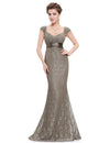 Floor Length Lace Evening Party Dress-Coffee 6