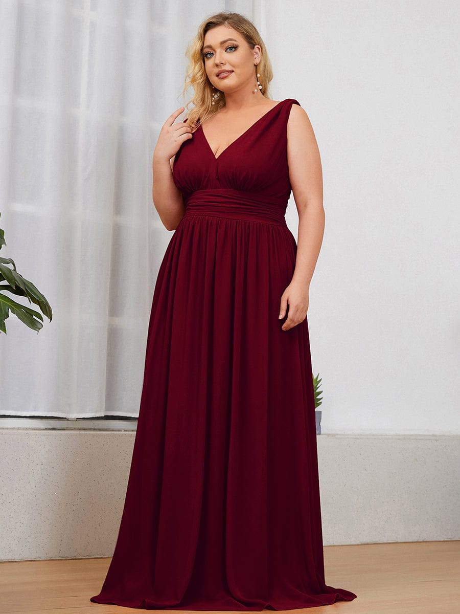 Plus Size Sleeveless V-Neck Chiffon Maxi Bridesmaid Dress