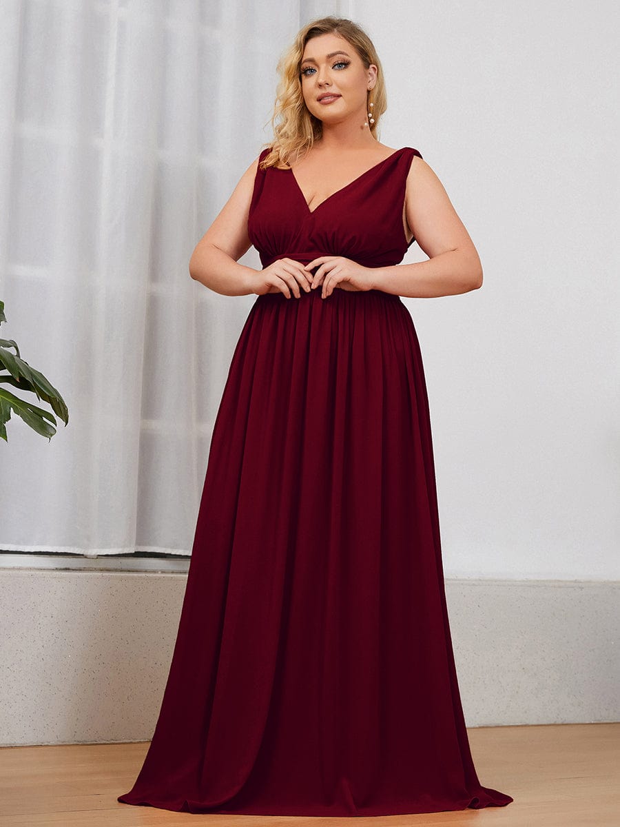 Plus Size Sleeveless V-Neck Chiffon Maxi Bridesmaid Dress