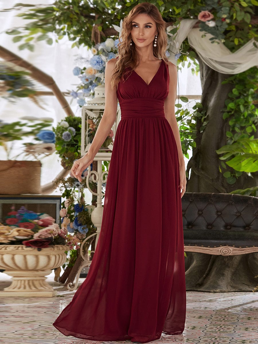 Custom Size V Neck Sleeveless Pleated Chiffon Evening Dress