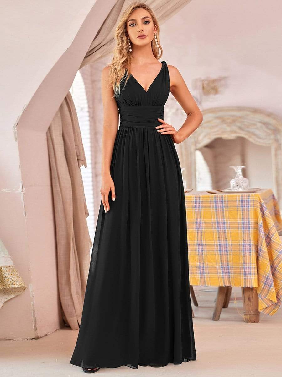 Elegant Sleeveless V-Neck Maxi Chiffon Bridesmaid Dress