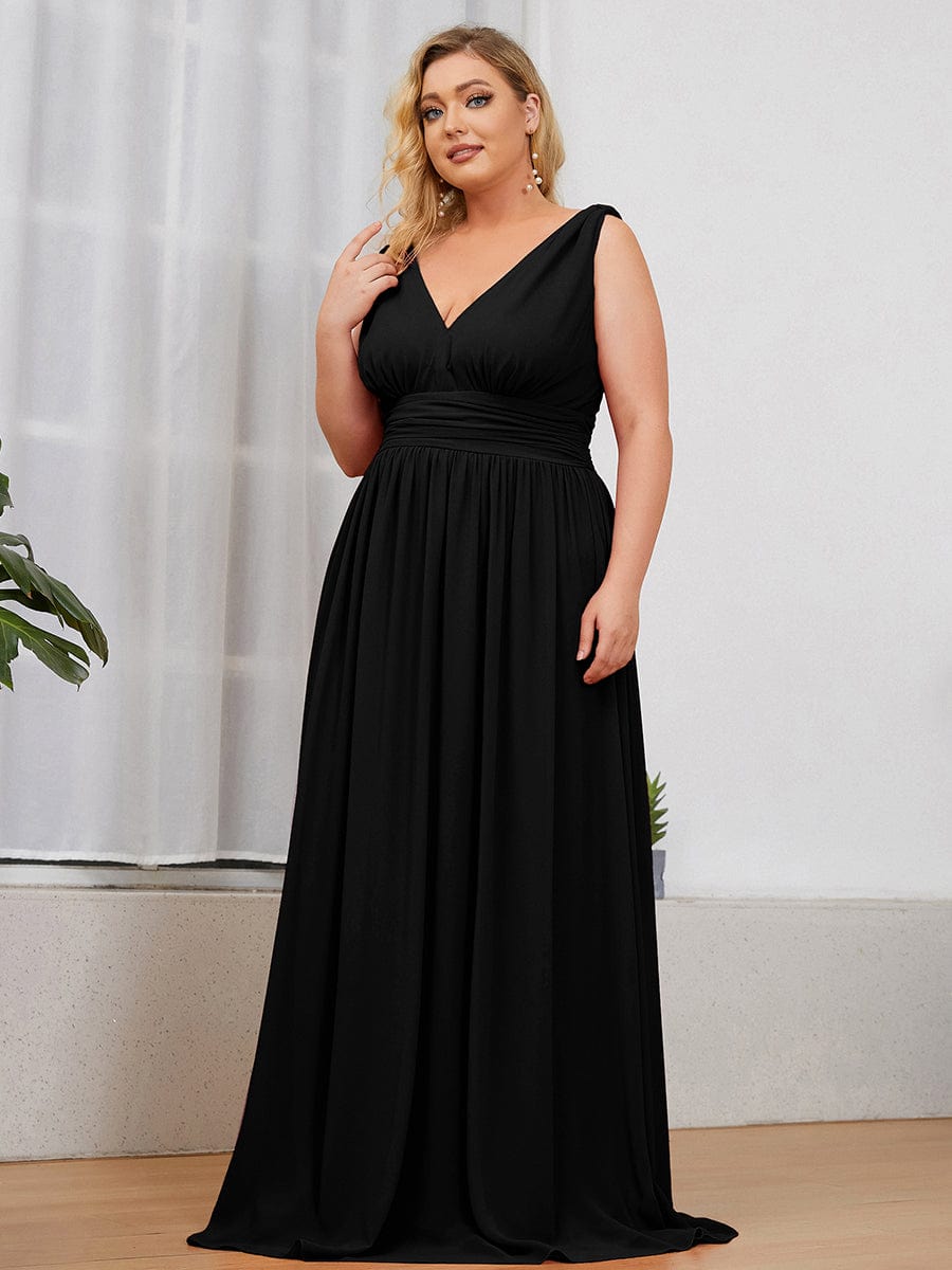 V Neck Sleeveless Pleated Chiffon Evening Dress