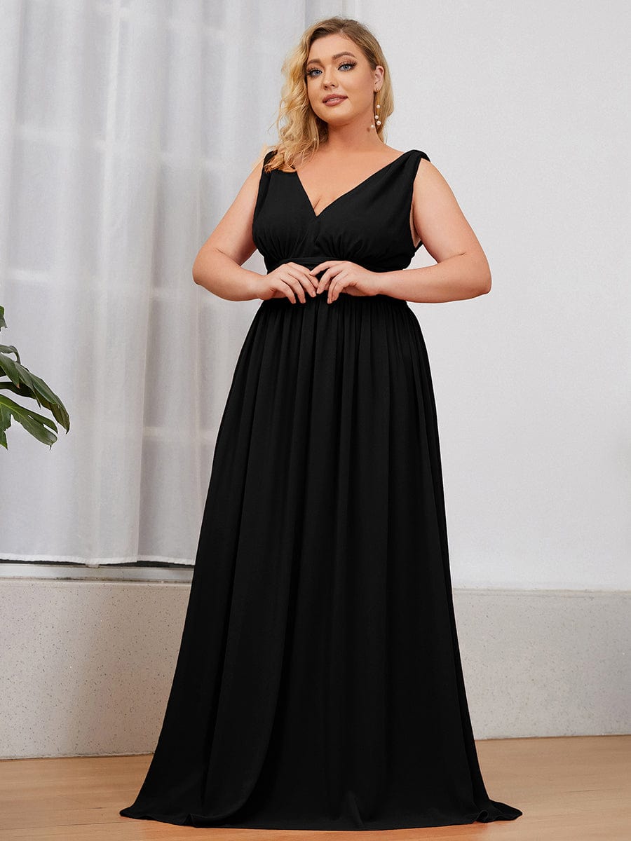 Plus Size Sleeveless V-Neck Chiffon Maxi Bridesmaid Dress