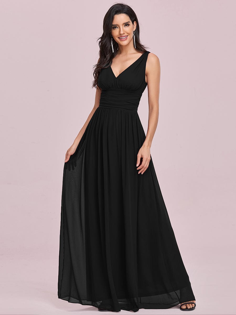 V Neck Sleeveless Pleated Chiffon Evening Dress