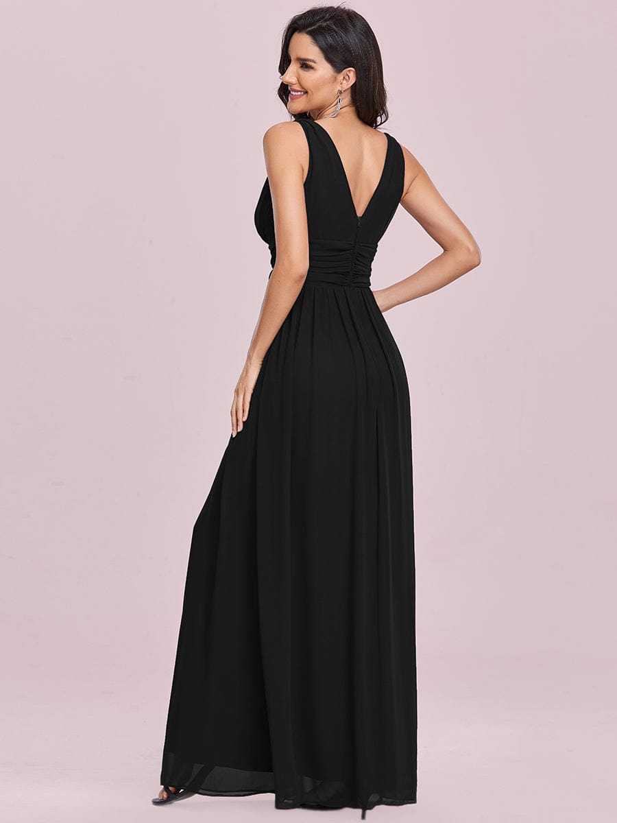 V Neck Sleeveless Pleated Chiffon Evening Dress