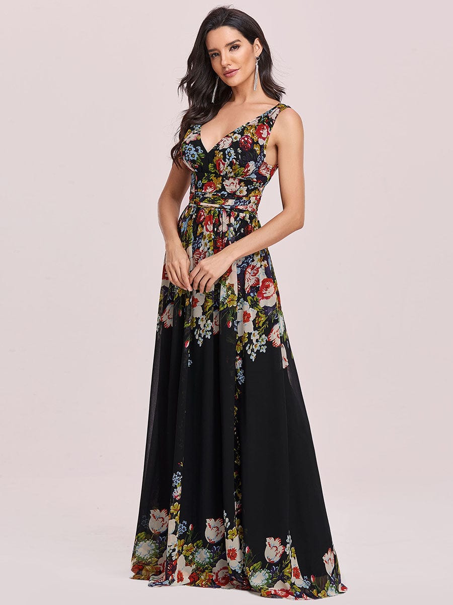 Custom Size V Neck Sleeveless Pleated Chiffon Evening Dress