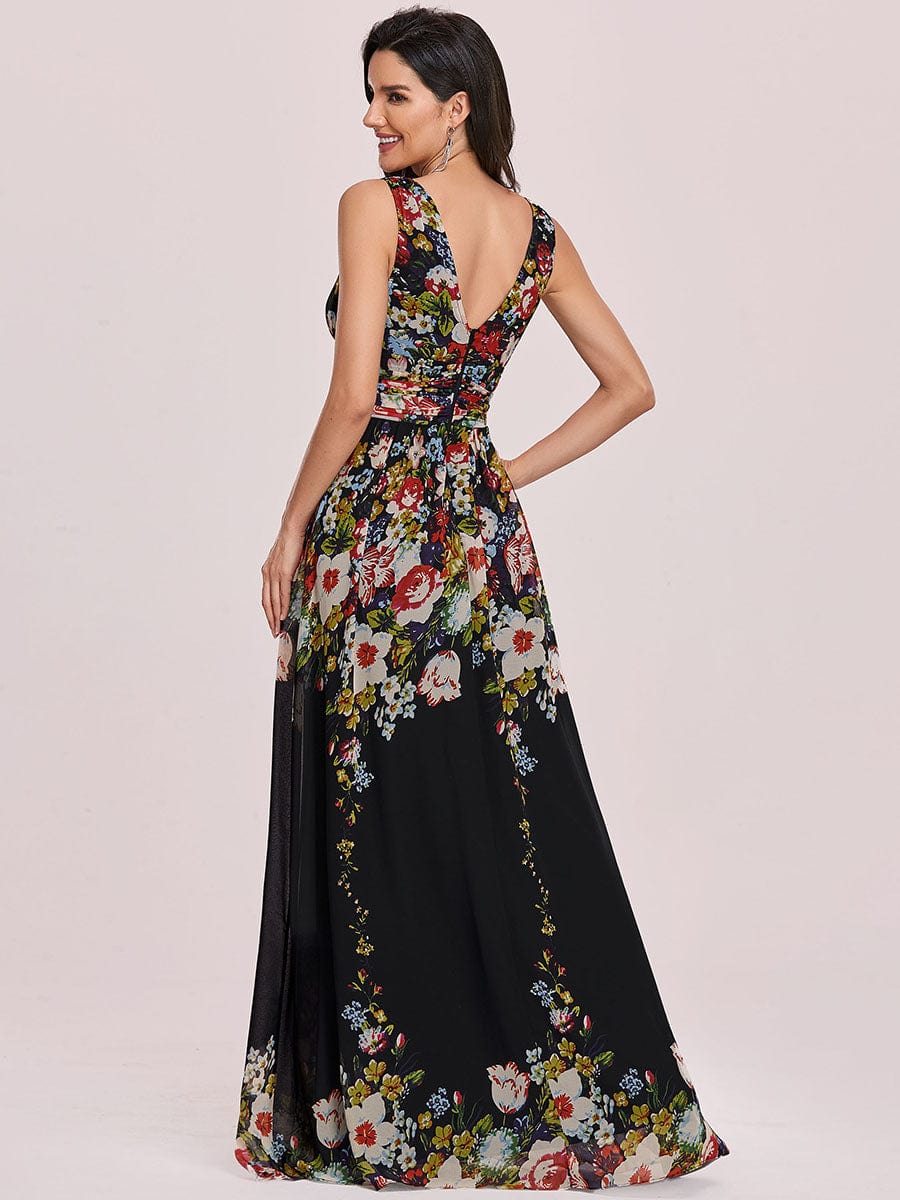 Custom Size V Neck Sleeveless Pleated Chiffon Evening Dress