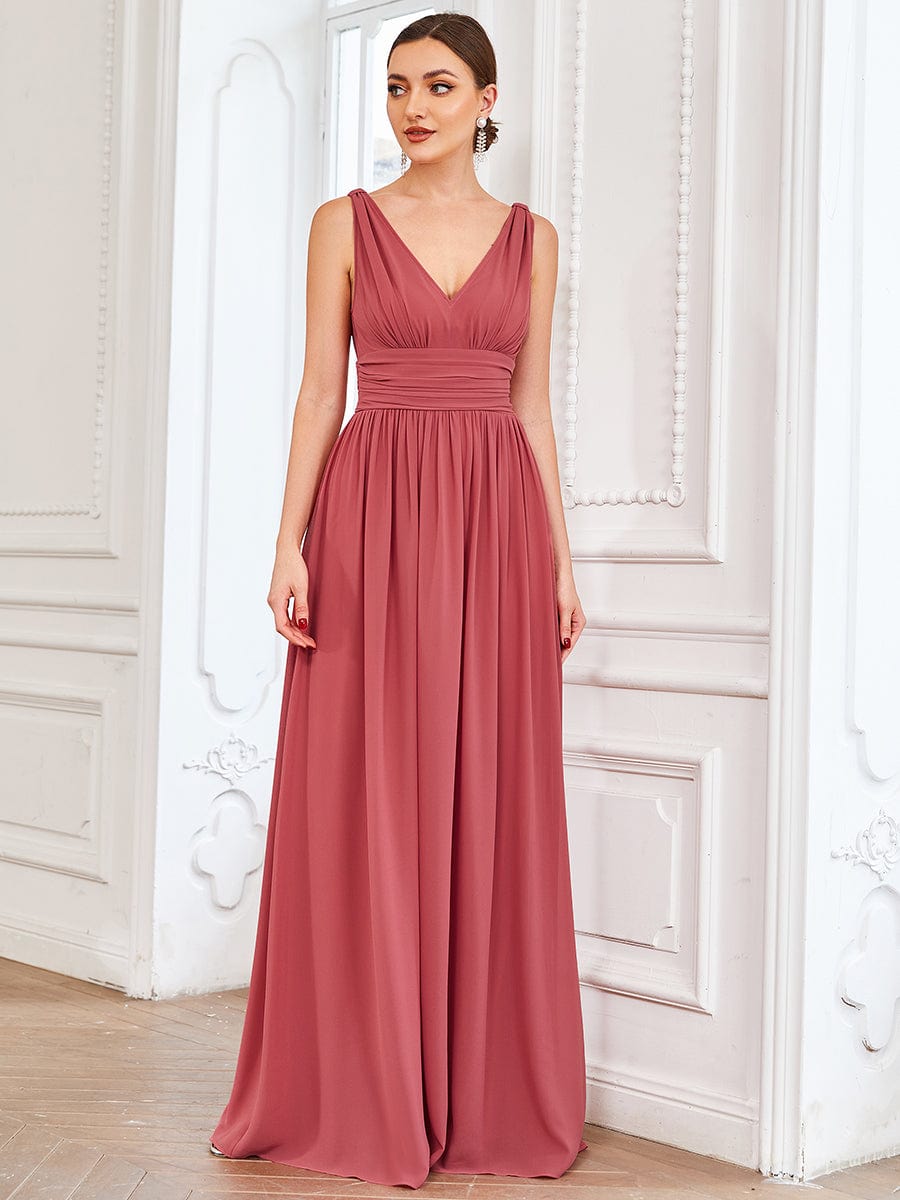 Custom Size V Neck Sleeveless Pleated Chiffon Evening Dress