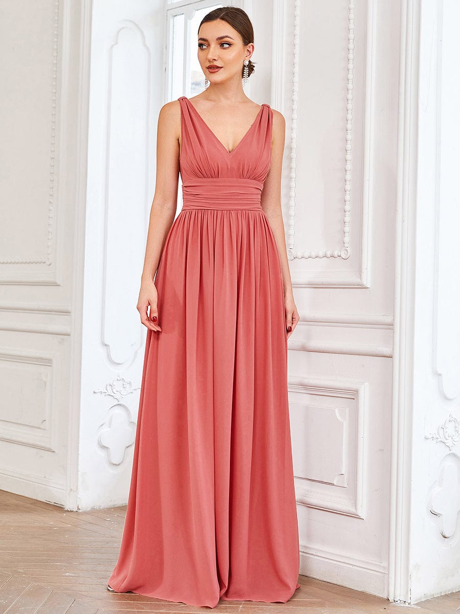 Custom Size V Neck Sleeveless Pleated Chiffon Evening Dress