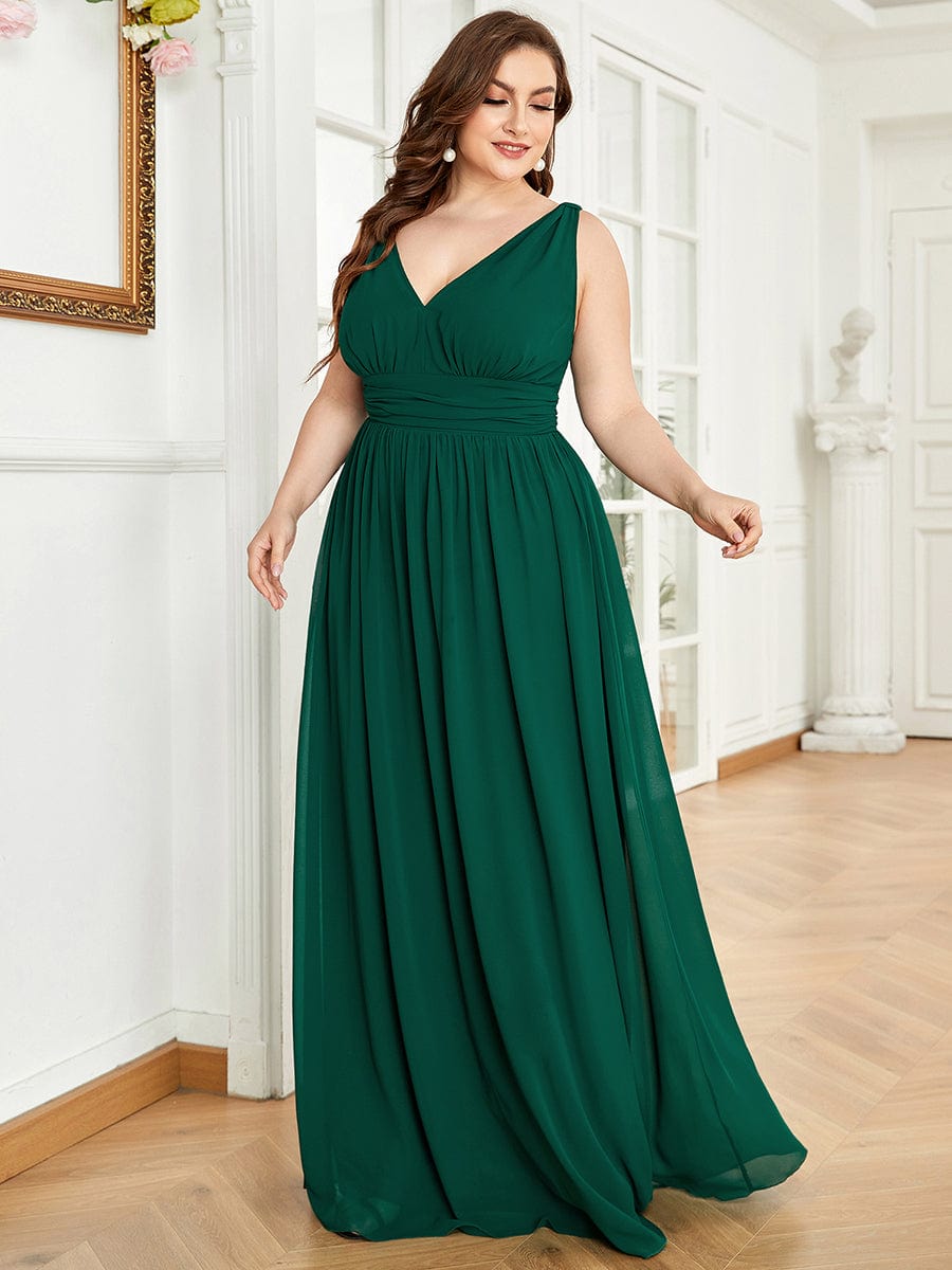 V Neck Sleeveless Pleated Chiffon Evening Dress