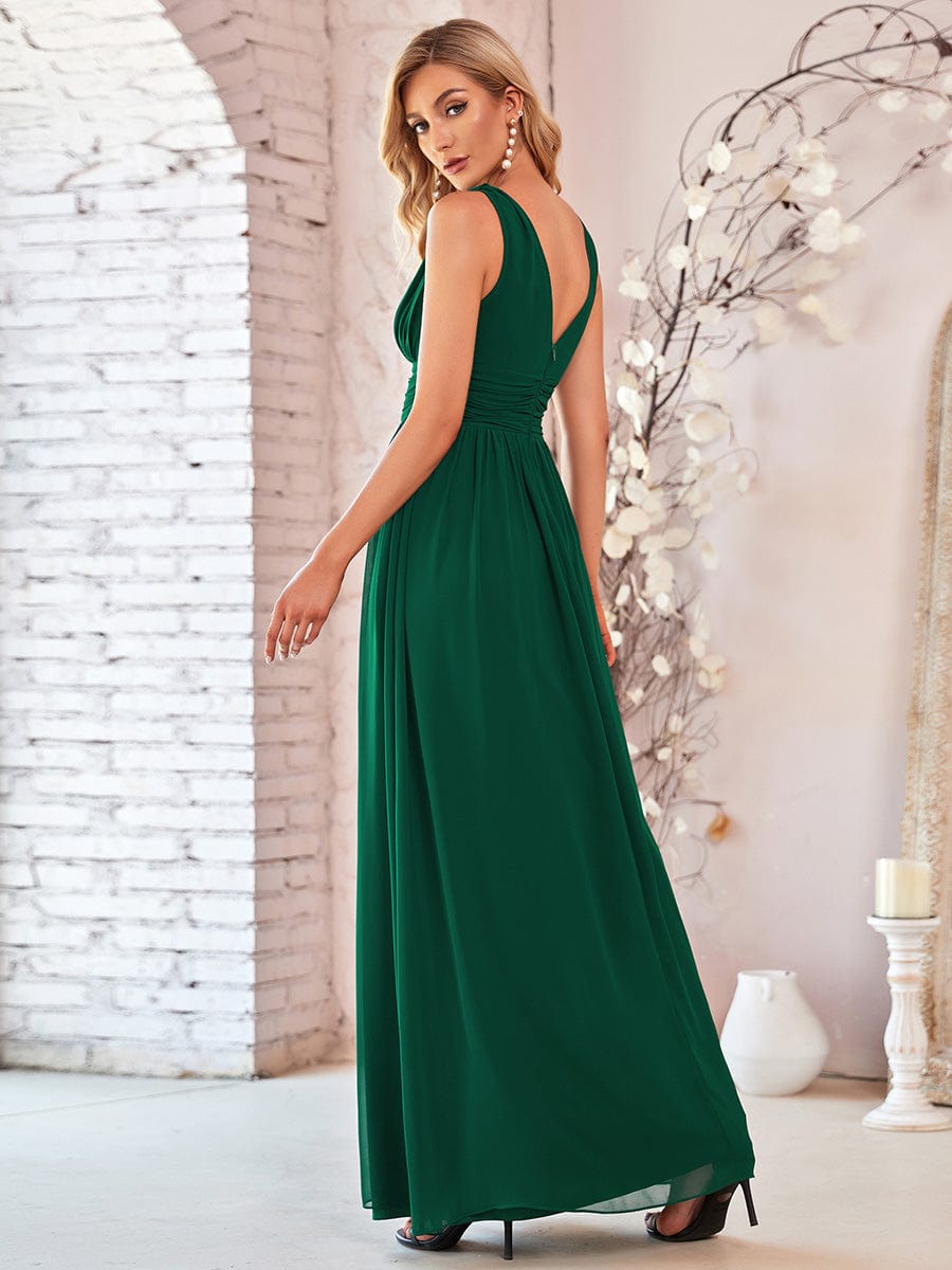 Custom Size V Neck Sleeveless Pleated Chiffon Evening Dress