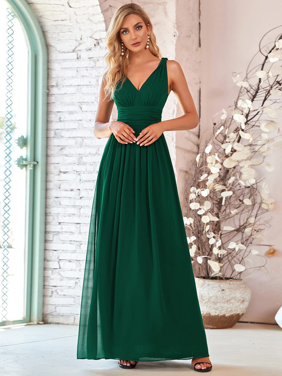 Custom Size V Neck Sleeveless Pleated Chiffon Evening Dress