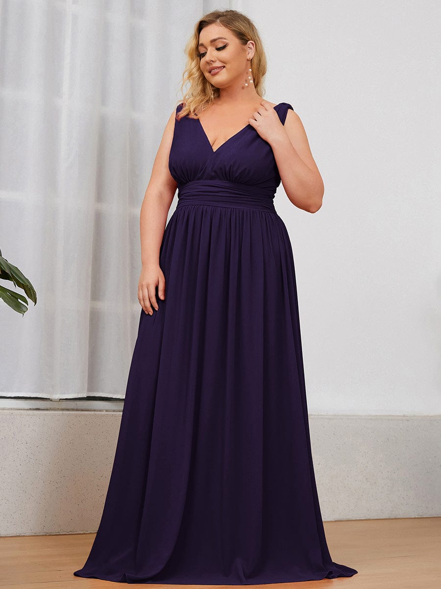 Plus Size Sleeveless V-Neck Chiffon Maxi Bridesmaid Dress