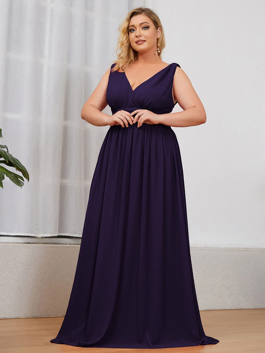 Plus Size Sleeveless V-Neck Chiffon Maxi Bridesmaid Dress