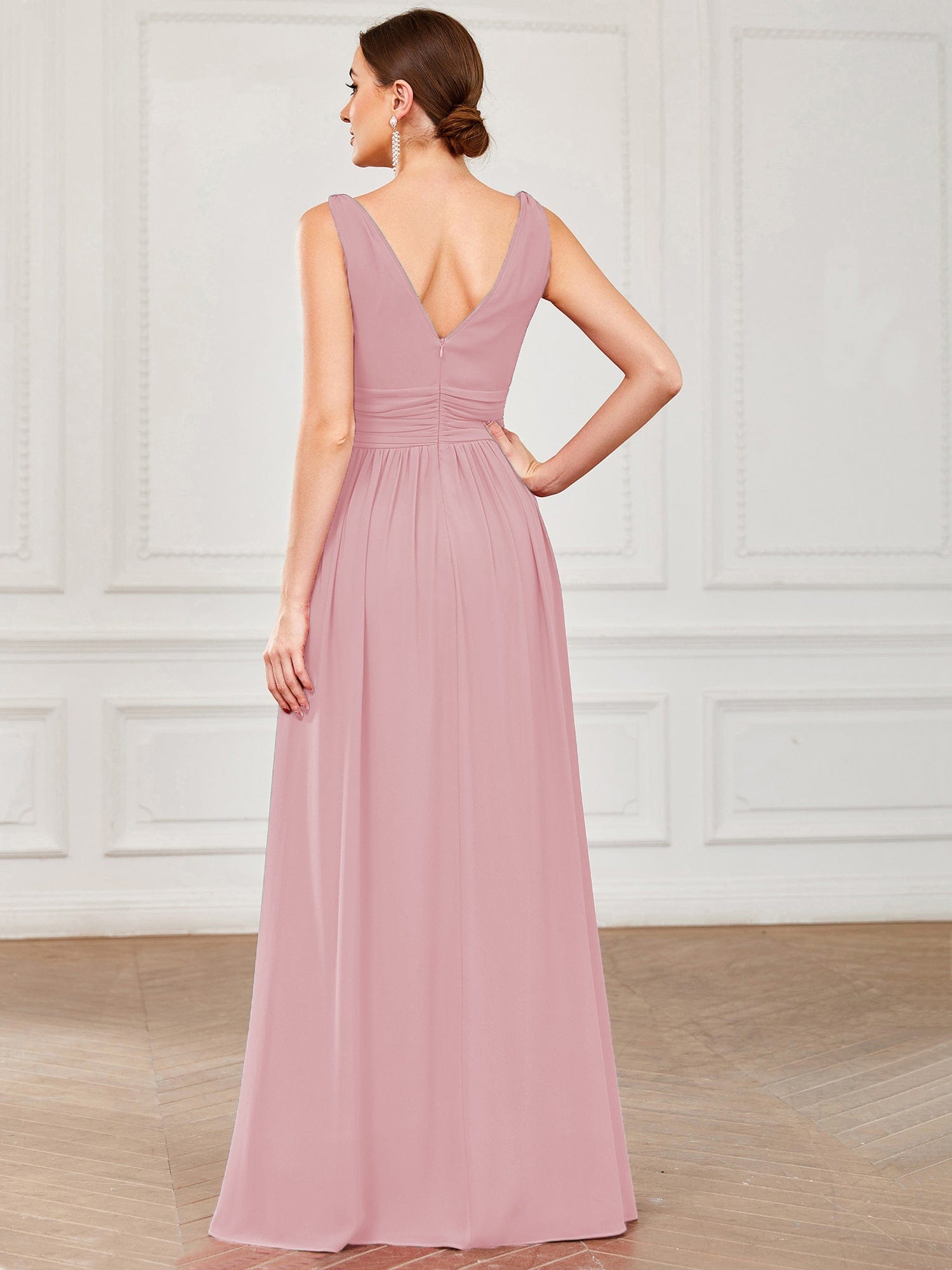 Custom Size V Neck Sleeveless Pleated Chiffon Evening Dress