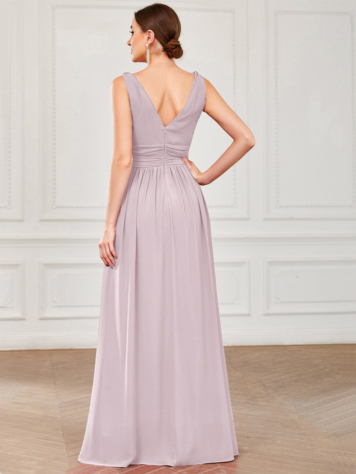 Custom Size V Neck Sleeveless Pleated Chiffon Evening Dress