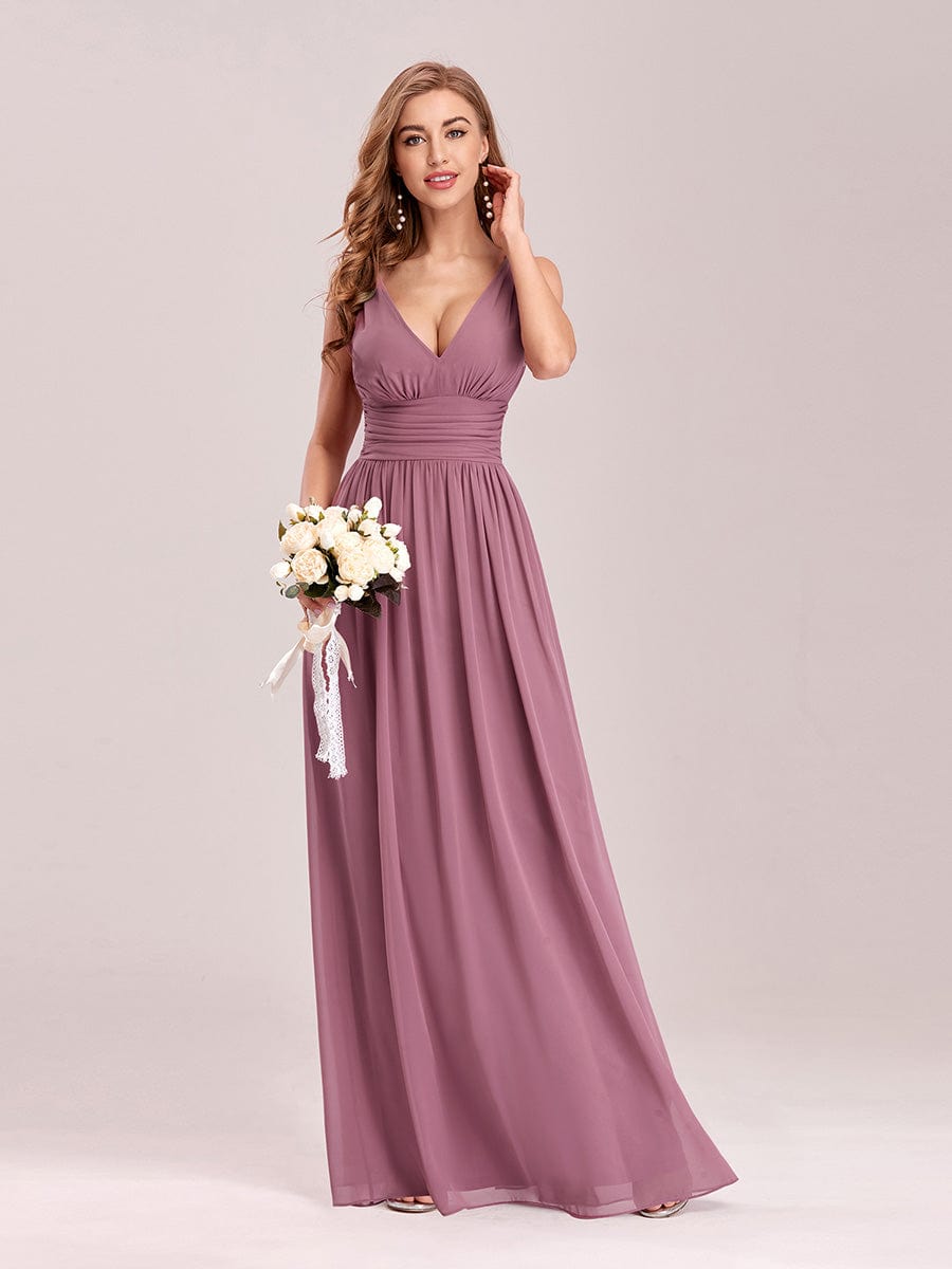 Custom Size V Neck Sleeveless Pleated Chiffon Evening Dress