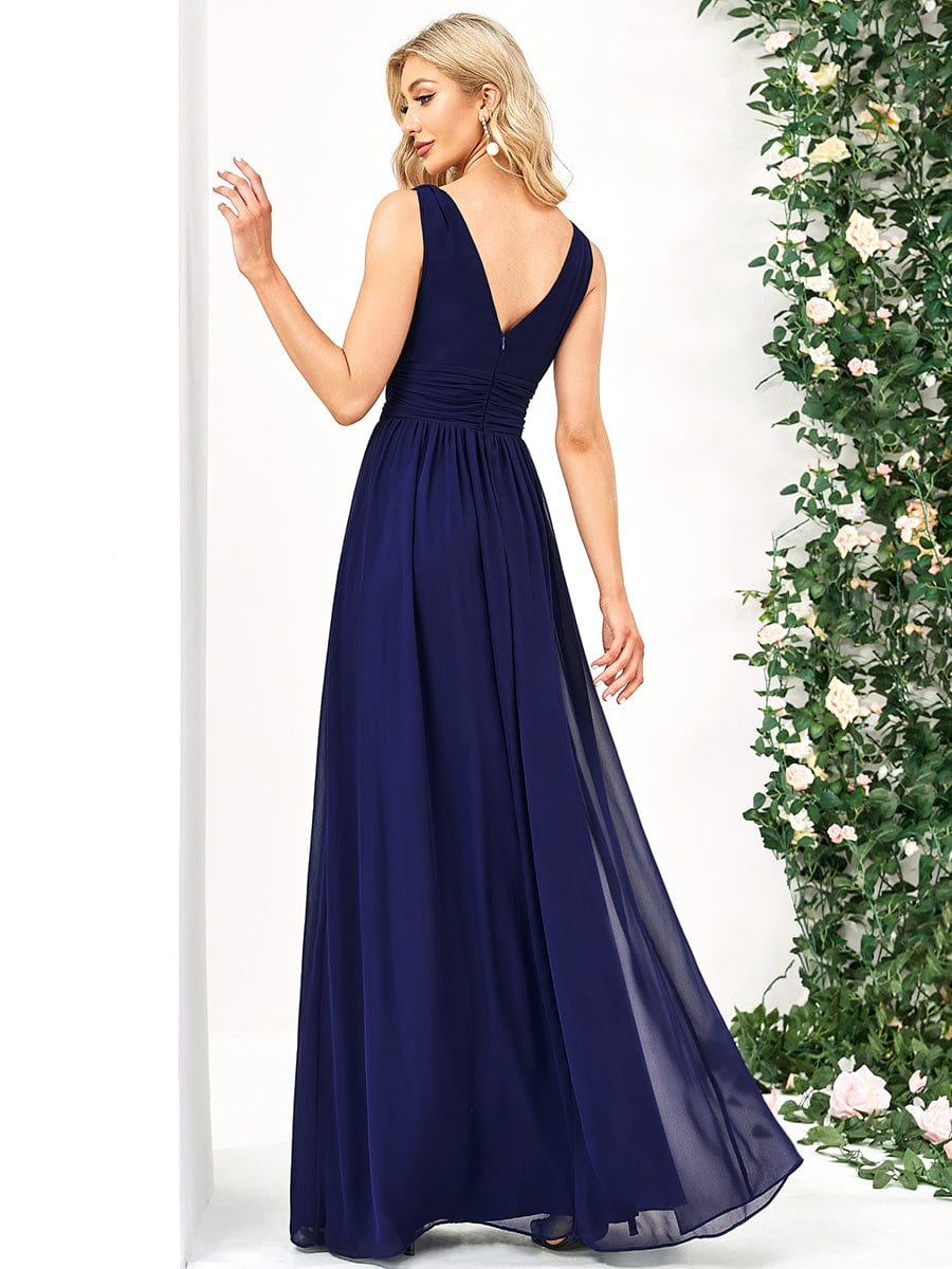 Elegant V Neck A Line Chiffon Maxi Bridesmaid Dresses