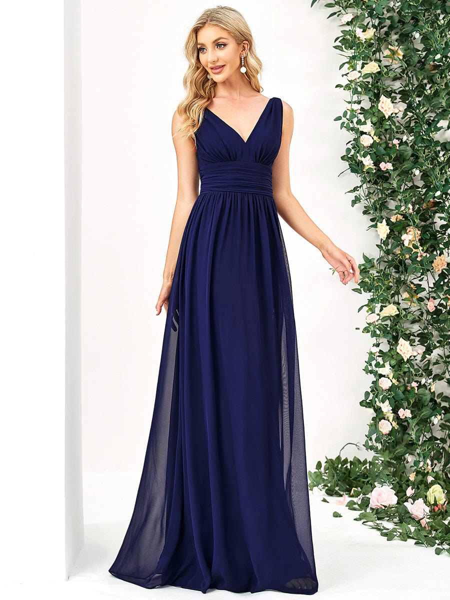 Elegant V Neck A Line Chiffon Maxi Bridesmaid Dresses