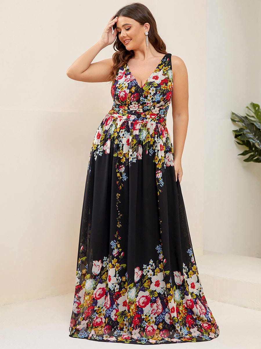 Plus Size Sleeveless V-Neck Chiffon Maxi Bridesmaid Dress