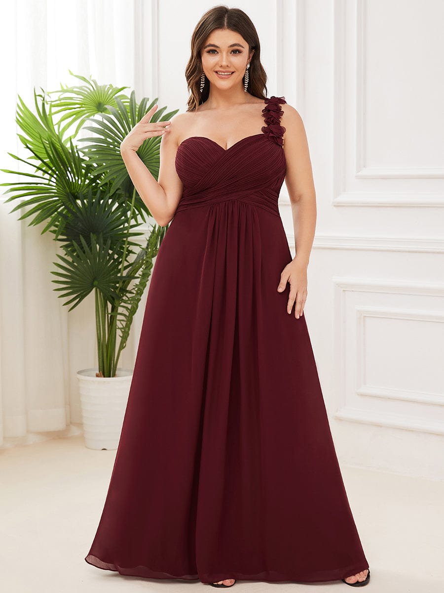 Plus Size Chiffon One Shoulder Sweetheart Neck Bridesmaid Dress