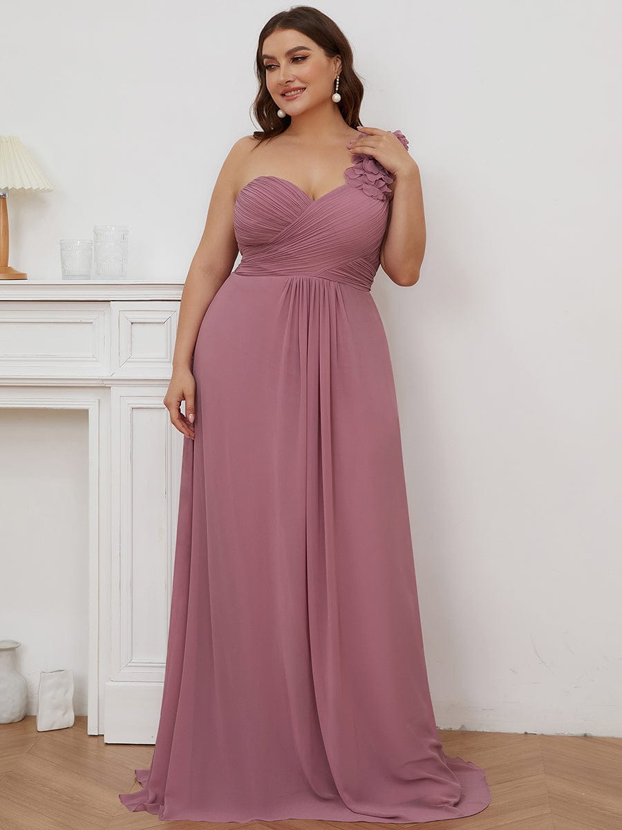 Plus Size Chiffon One Shoulder Sweetheart Neck Bridesmaid Dress