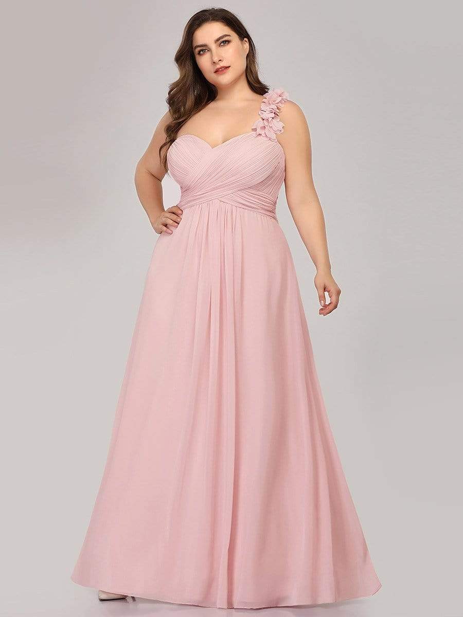 Plus Size Chiffon One Shoulder Sweetheart Neck Bridesmaid Dress