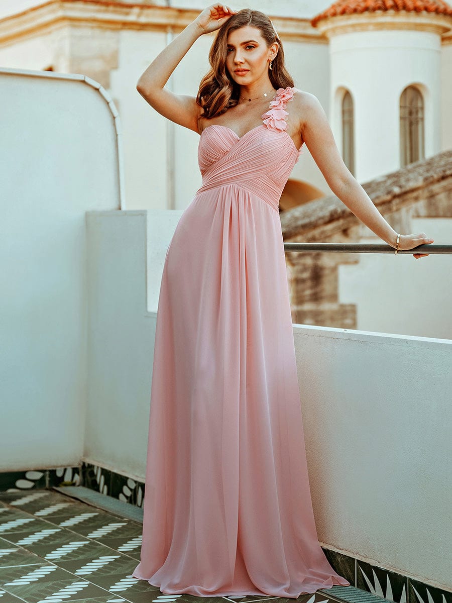 Custom Size Chiffon One Shoulder Maxi Long Bridesmaid Dresses for Women