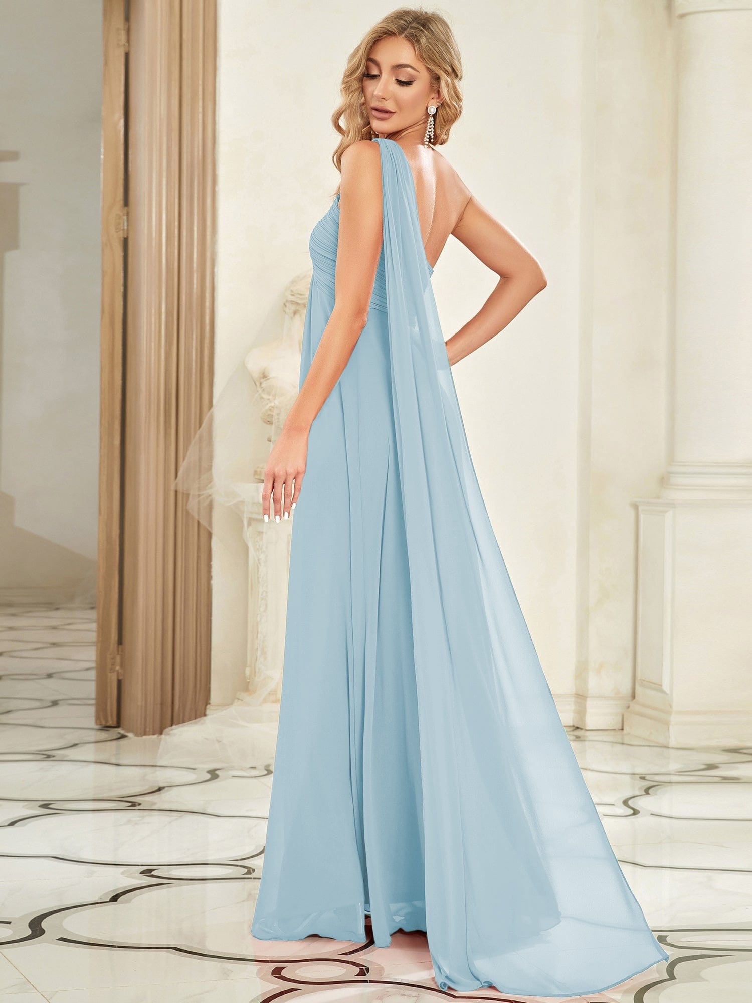 Custom Size Long Chiffon One Shoulder Evening Dresses