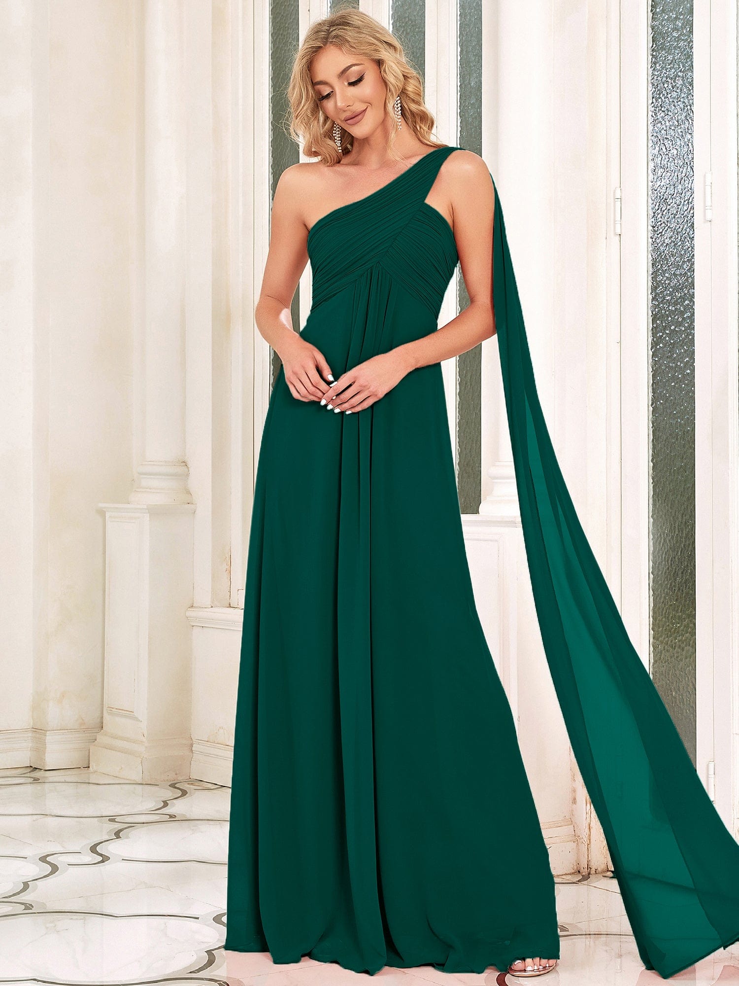 Custom Size Long Chiffon One Shoulder Evening Dresses