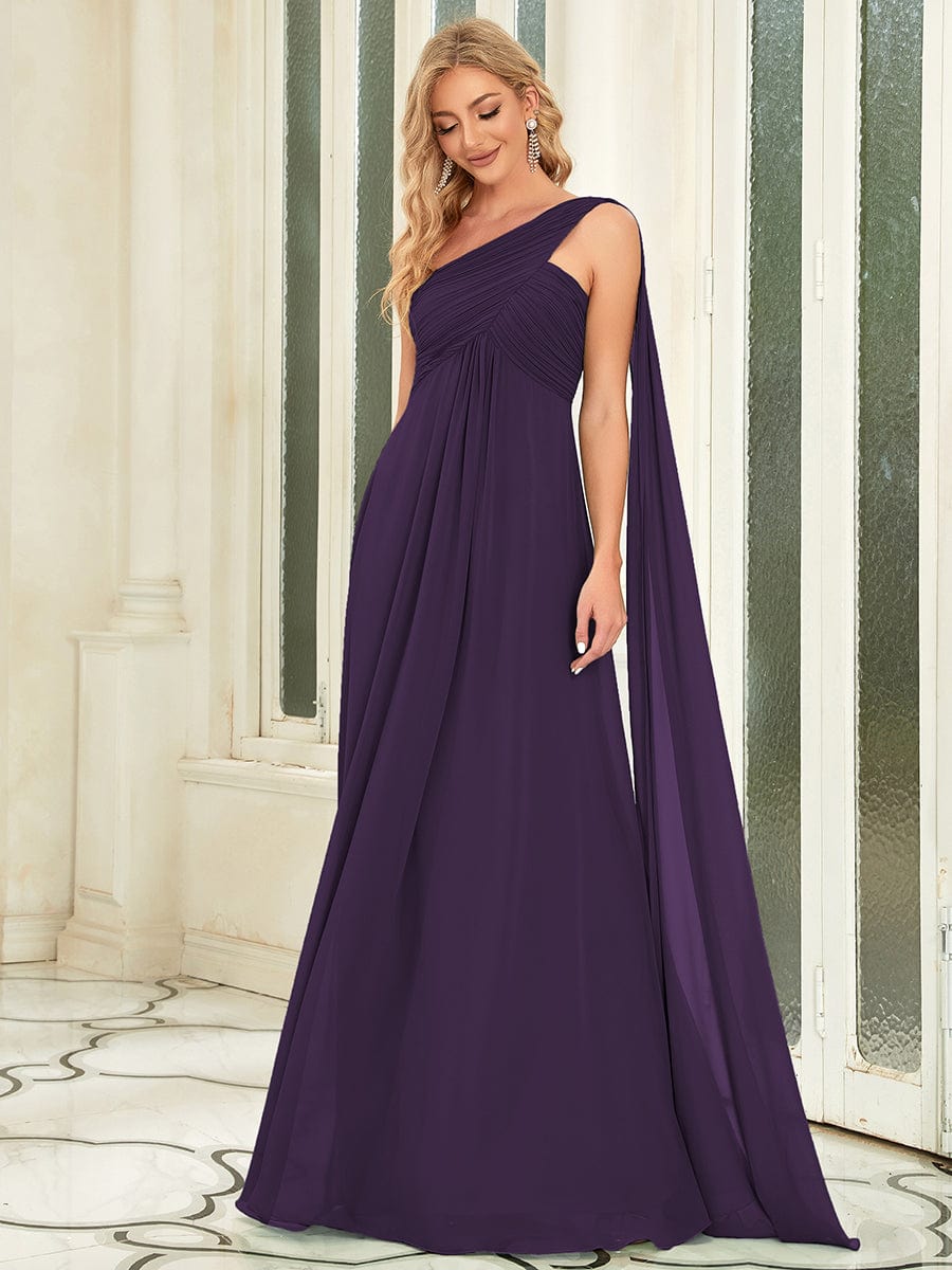 Maxi Long Chiffon One Shoulder Evening Dress for Women