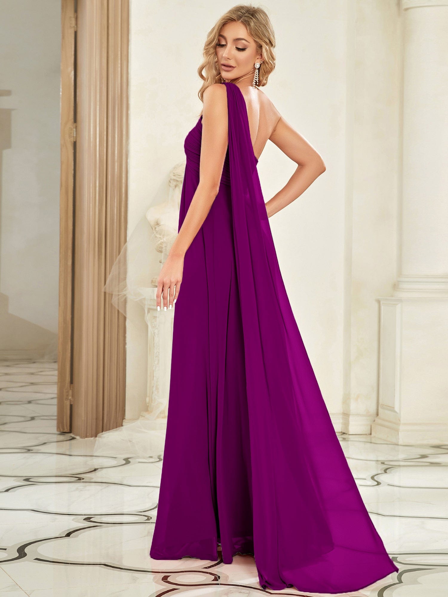 Custom Size Long Chiffon One Shoulder Evening Dresses