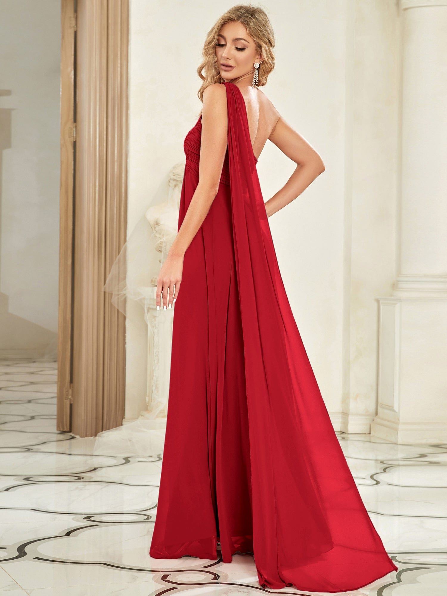 Custom Size Long Chiffon One Shoulder Evening Dresses