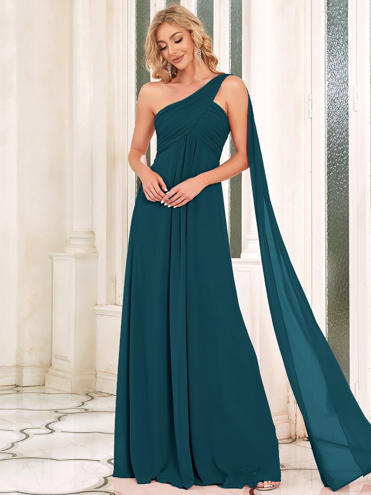 Custom Size Long Chiffon One Shoulder Evening Dresses