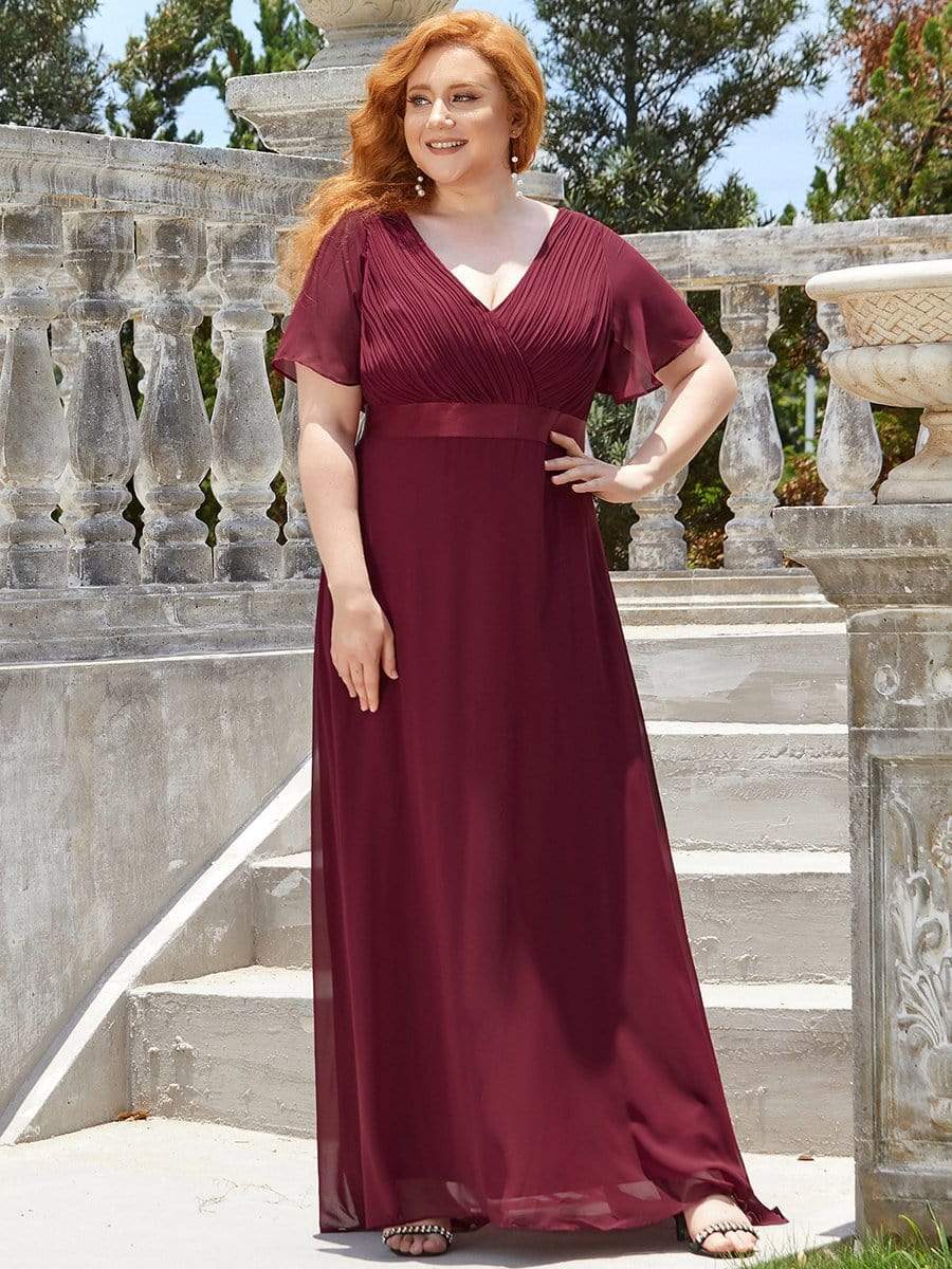 Flutter Sleeves Long Plus Size Bridesmaid Dress