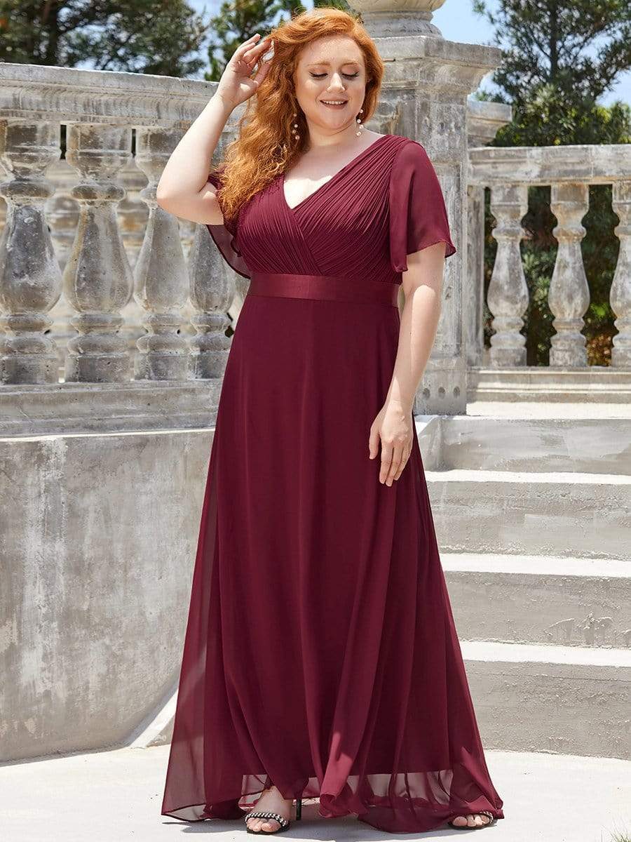 Flutter Sleeves Long Plus Size Bridesmaid Dress