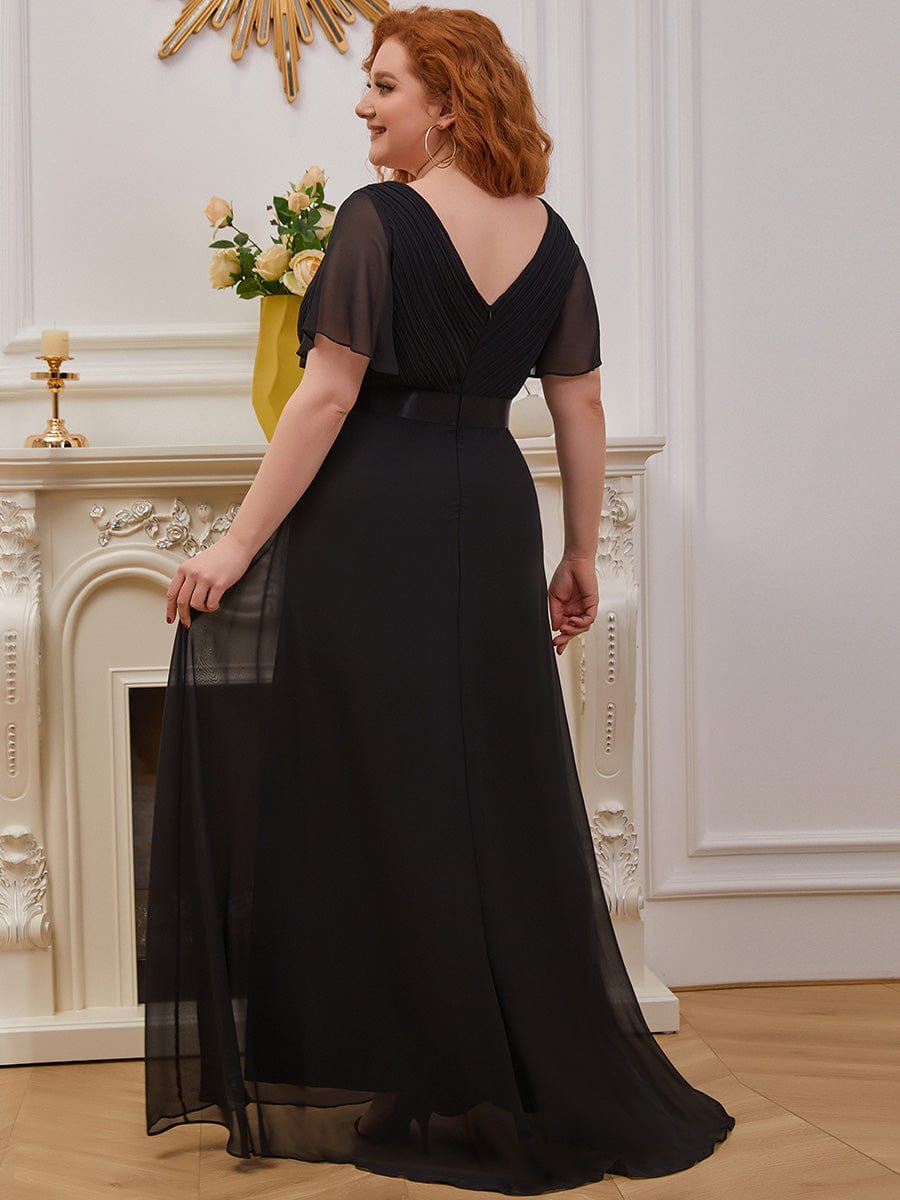 High Waist Maxi Chiffon Bridesmaid Dress with Short Sleeves