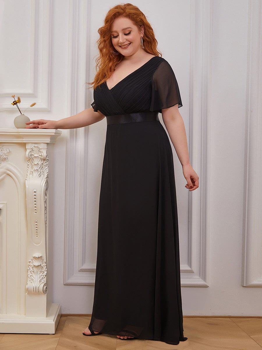 High Waist Maxi Chiffon Bridesmaid Dress with Short Sleeves