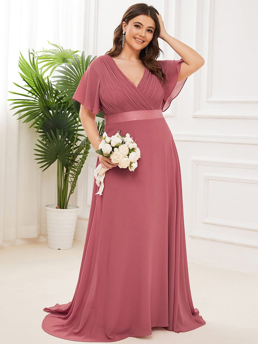 Flutter Sleeves Long Plus Size Bridesmaid Dress