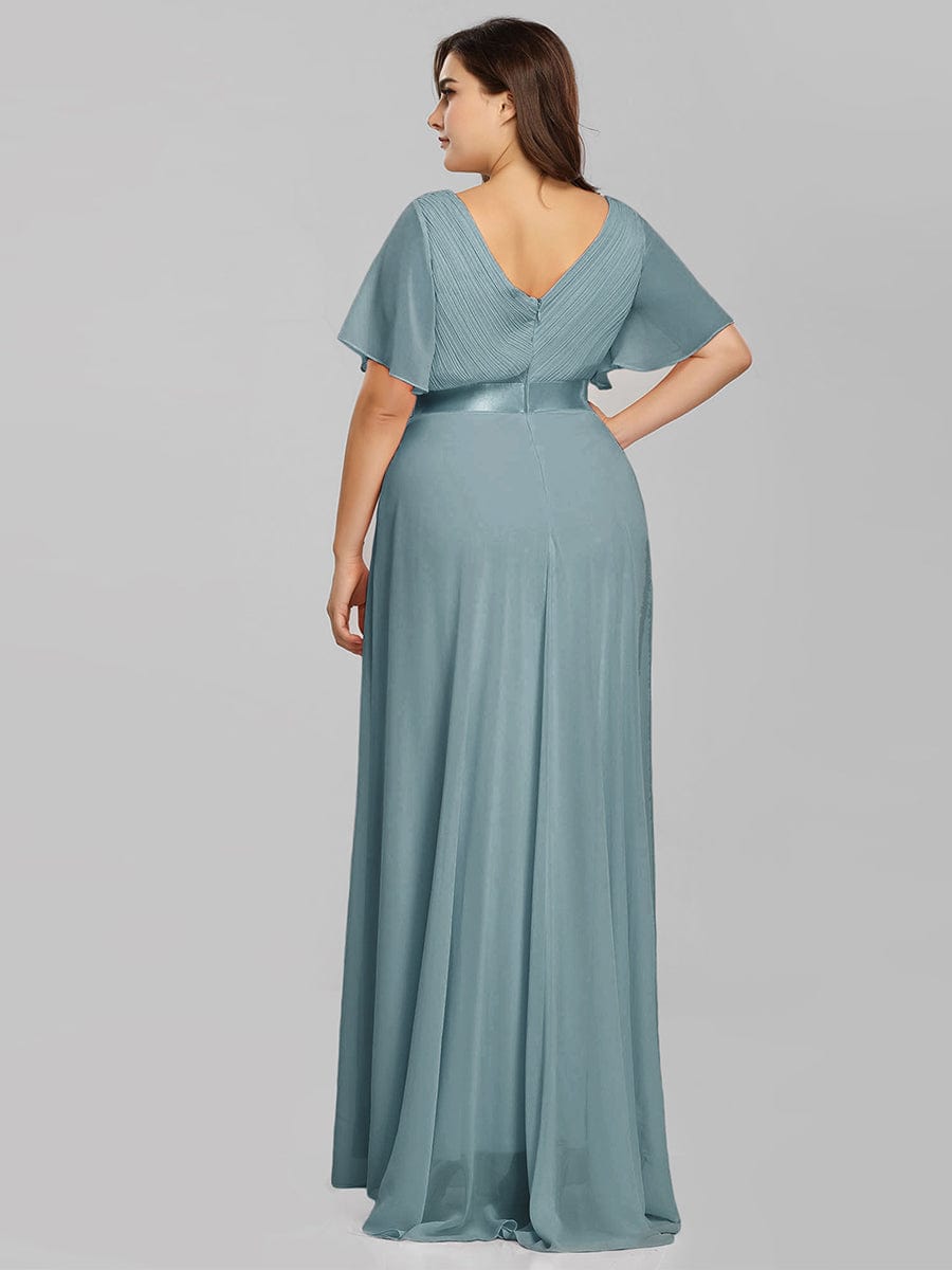 High Waist Maxi Chiffon Bridesmaid Dress with Short Sleeves