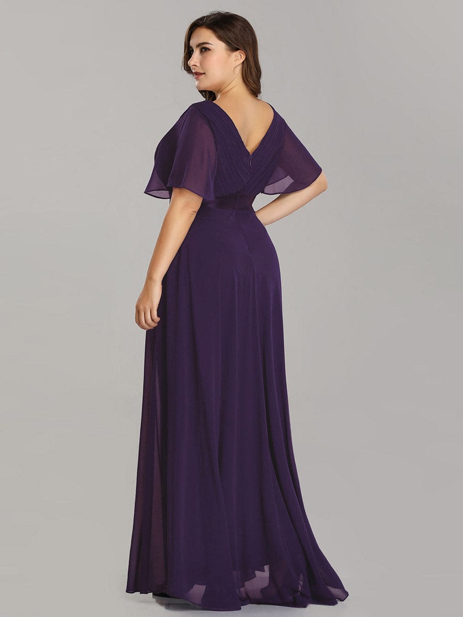 Empire Waist Floor Length Bridesmaid Dress with Short Flutter Sleeves