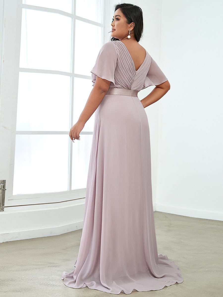 Empire Waist Floor Length Bridesmaid Dress with Short Flutter Sleeves