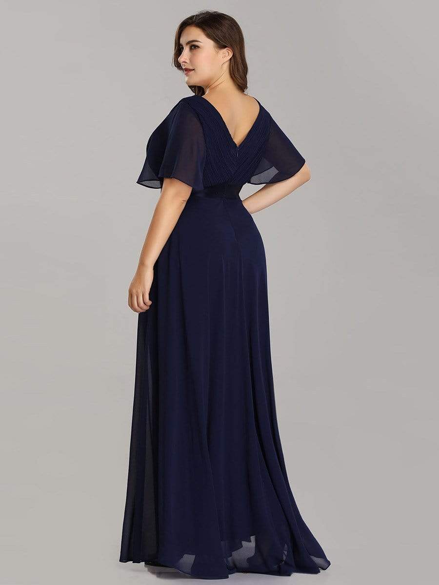 Empire Waist Floor Length Bridesmaid Dress with Short Flutter Sleeves