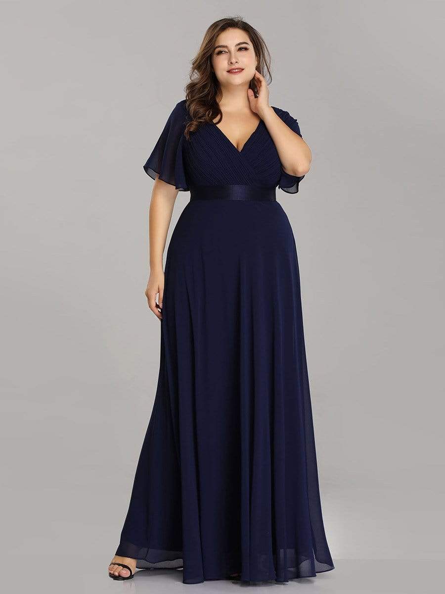 Empire Waist Floor Length Bridesmaid Dress with Short Flutter Sleeves