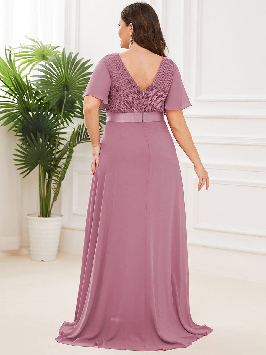 High Waist Maxi Chiffon Bridesmaid Dress with Short Sleeves