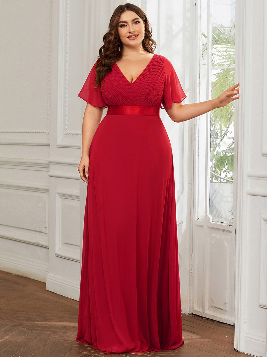 Flutter Sleeves Long Plus Size Bridesmaid Dress