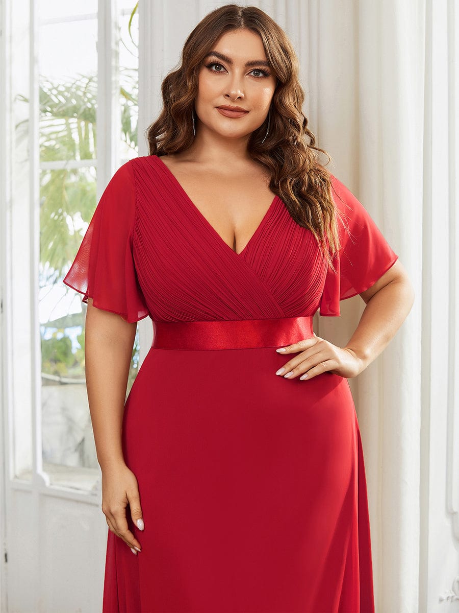 Flutter Sleeves Long Plus Size Bridesmaid Dress